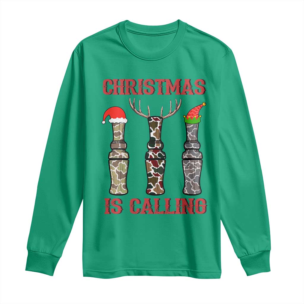 Funny Christmas Hunting Long Sleeve Shirt Christmas Is Calling Camouflage Hunting Whistle