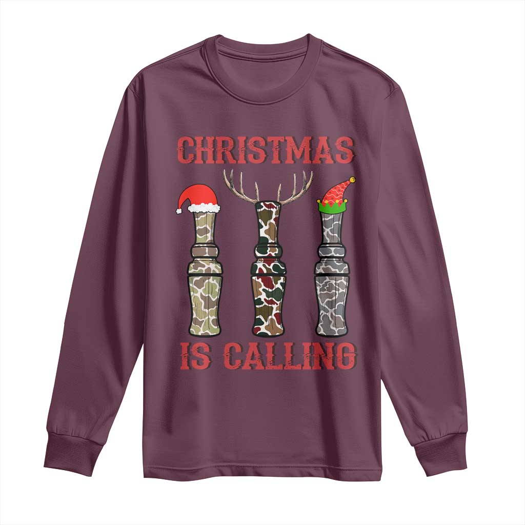 Funny Christmas Hunting Long Sleeve Shirt Christmas Is Calling Camouflage Hunting Whistle