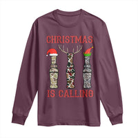 Funny Christmas Hunting Long Sleeve Shirt Christmas Is Calling Camouflage Hunting Whistle