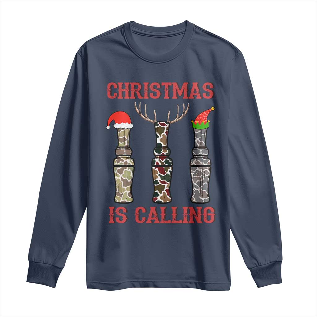 Funny Christmas Hunting Long Sleeve Shirt Christmas Is Calling Camouflage Hunting Whistle