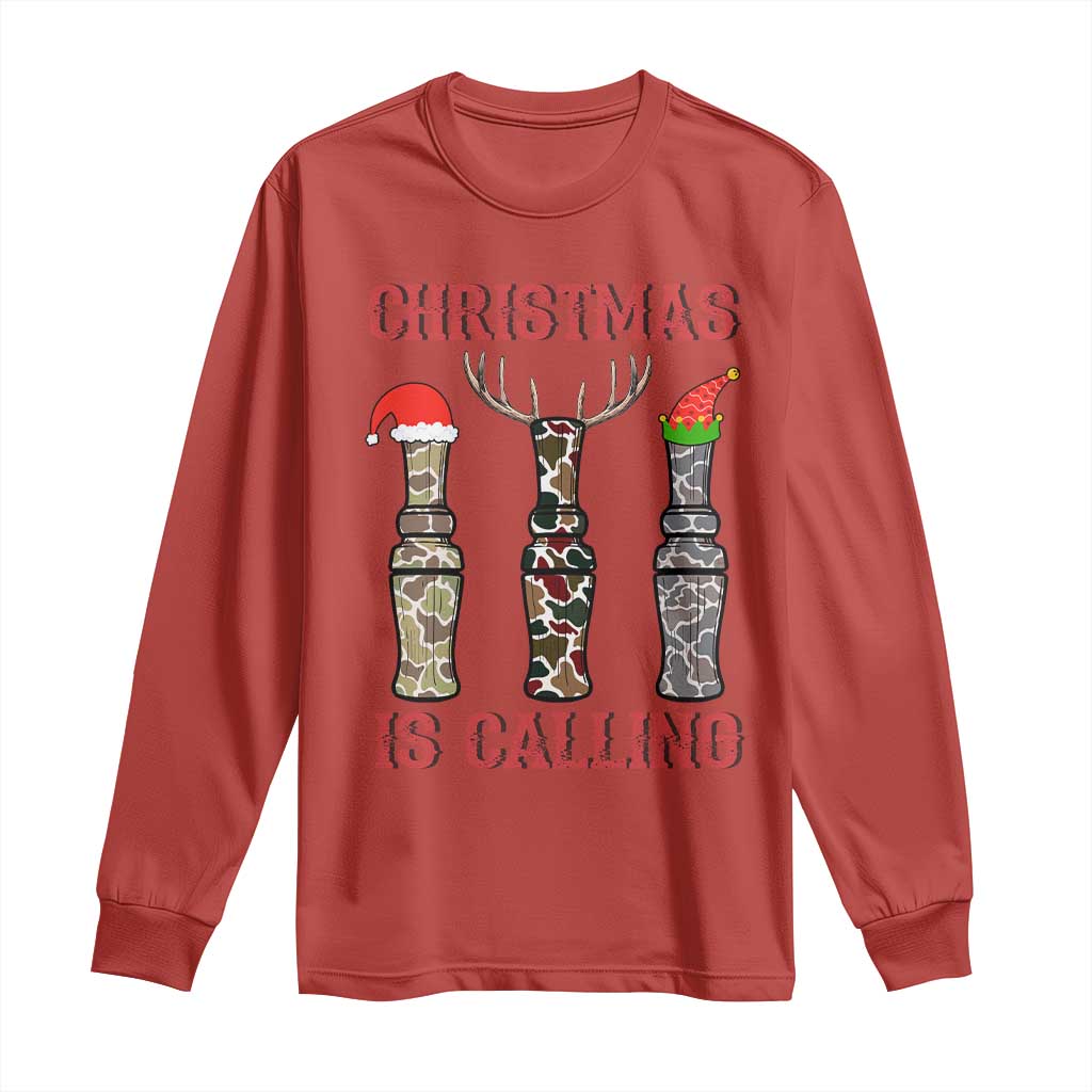 Funny Christmas Hunting Long Sleeve Shirt Christmas Is Calling Camouflage Hunting Whistle