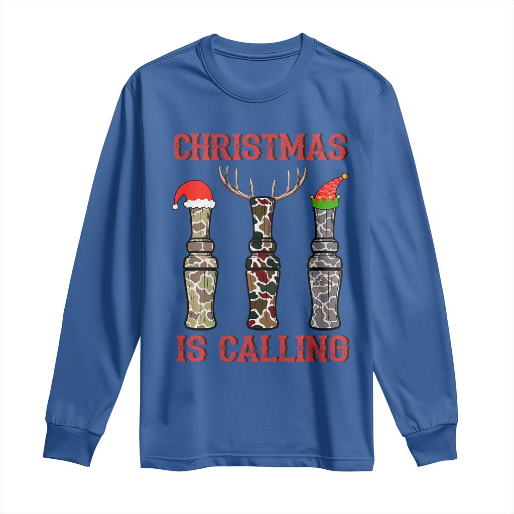 Funny Christmas Hunting Long Sleeve Shirt Christmas Is Calling Camouflage Hunting Whistle