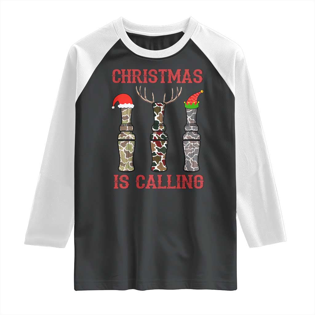 Funny Christmas Hunting Raglan Shirt Christmas Is Calling Camouflage Hunting Whistle - Wonder Print Shop