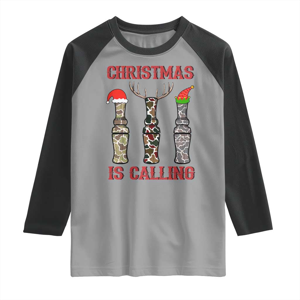 Funny Christmas Hunting Raglan Shirt Christmas Is Calling Camouflage Hunting Whistle - Wonder Print Shop