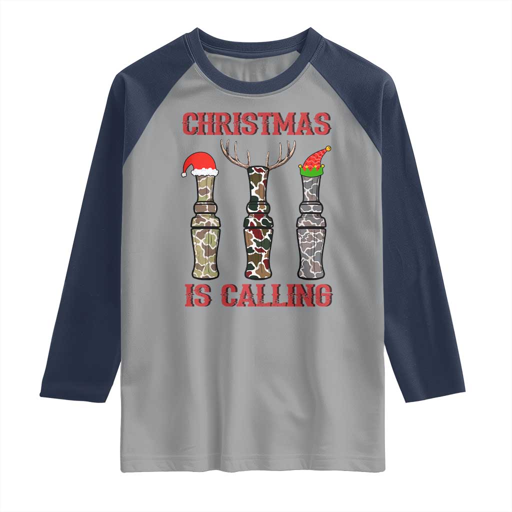 Funny Christmas Hunting Raglan Shirt Christmas Is Calling Camouflage Hunting Whistle - Wonder Print Shop