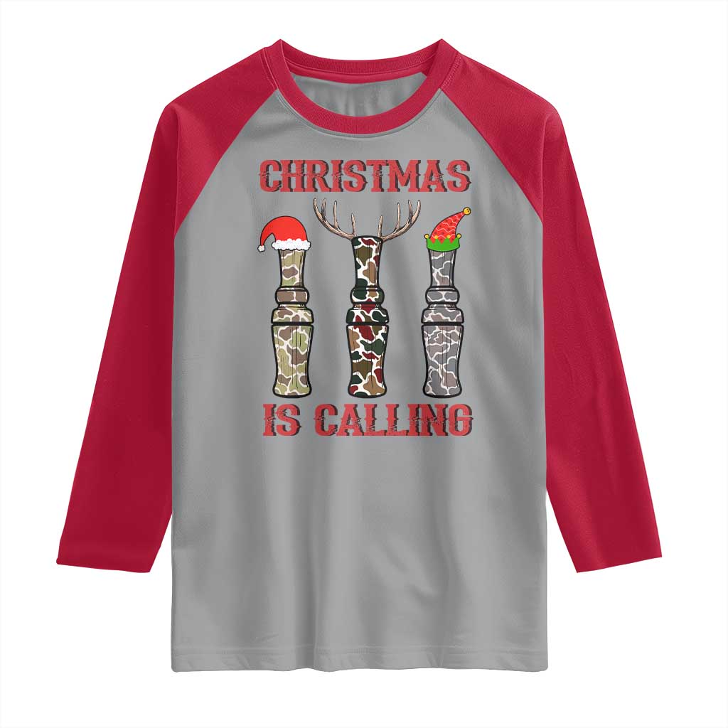 Funny Christmas Hunting Raglan Shirt Christmas Is Calling Camouflage Hunting Whistle - Wonder Print Shop