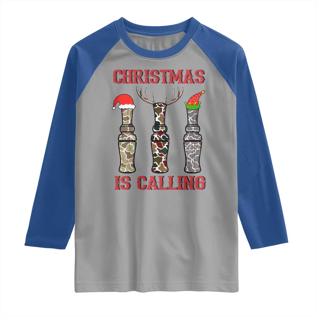 Funny Christmas Hunting Raglan Shirt Christmas Is Calling Camouflage Hunting Whistle - Wonder Print Shop