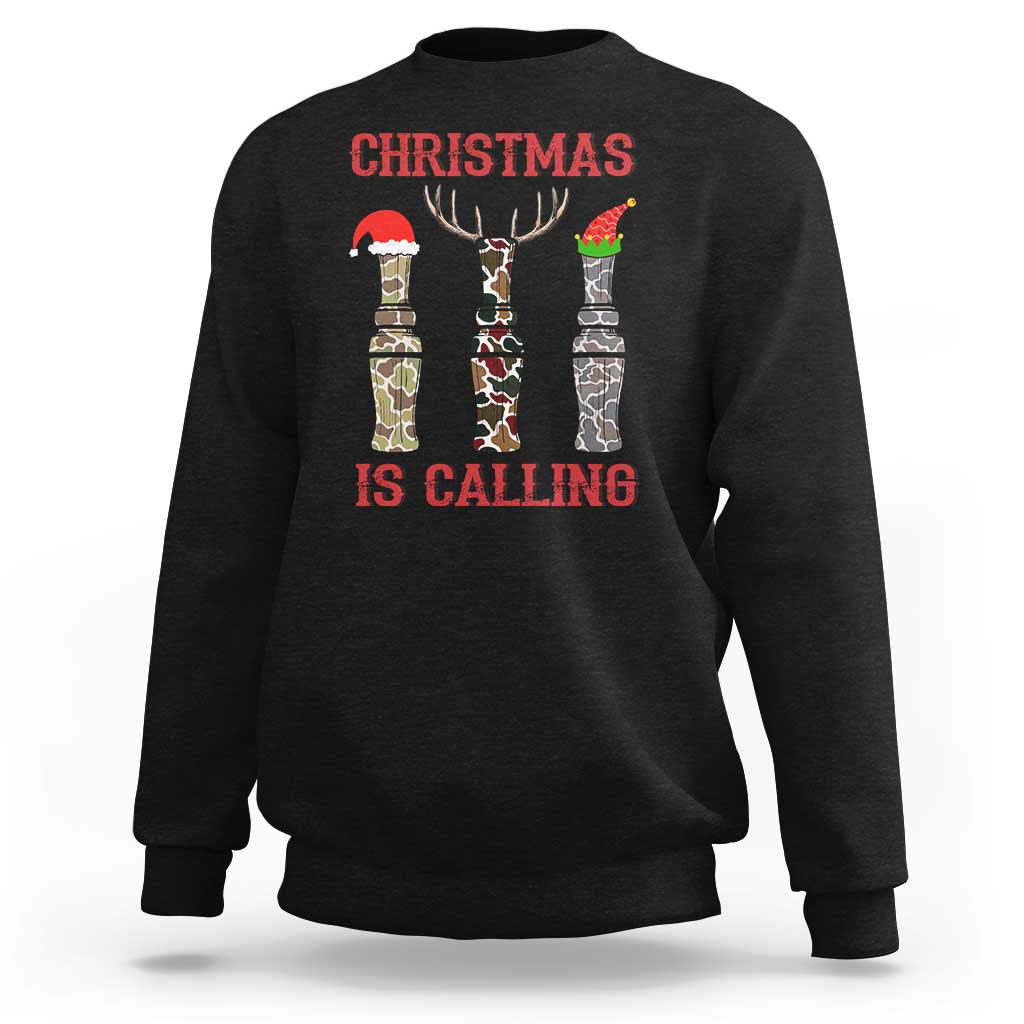 Funny Christmas Hunting Sweatshirt Christmas Is Calling Camouflage Hunting Whistle - Wonder Print Shop