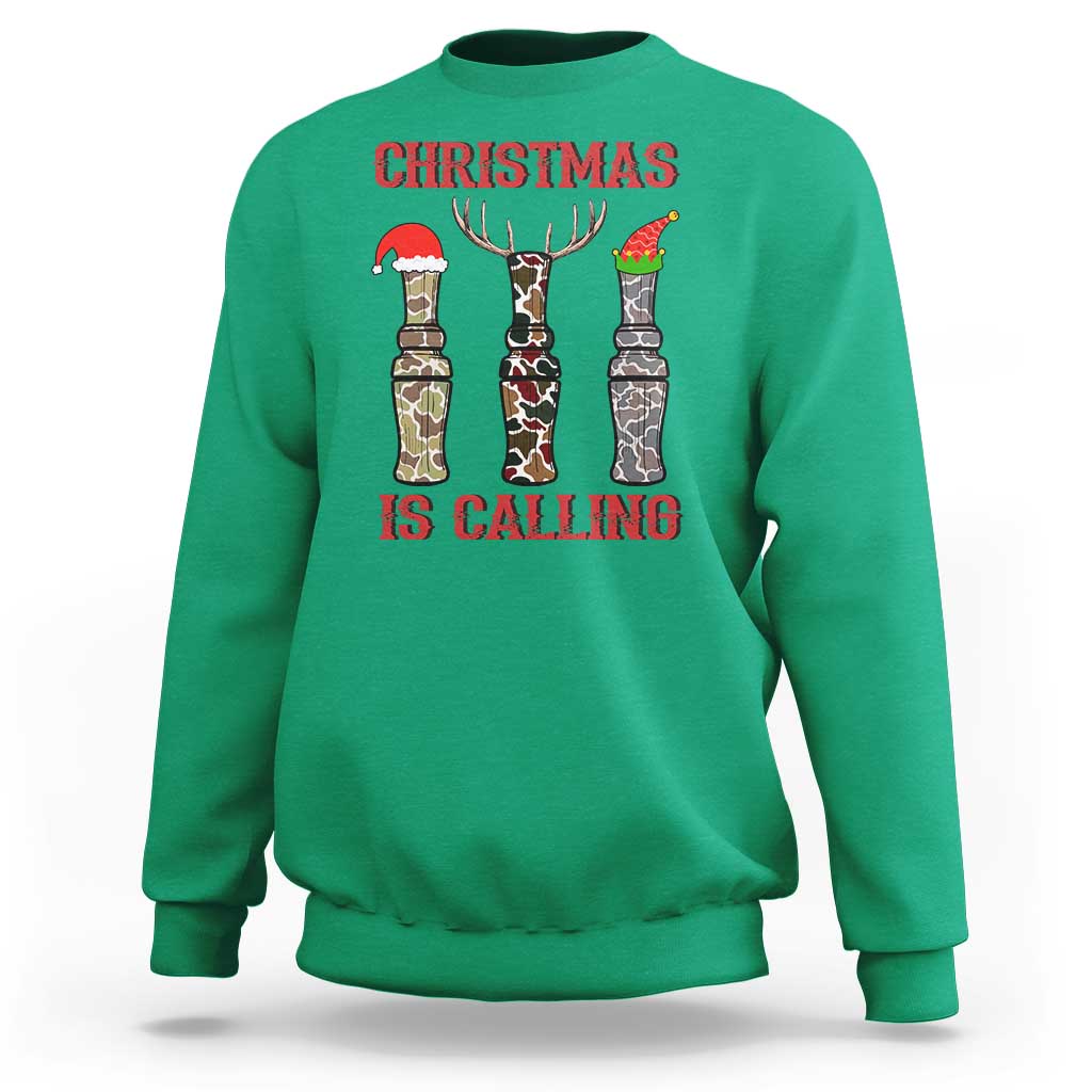 Funny Christmas Hunting Sweatshirt Christmas Is Calling Camouflage Hunting Whistle - Wonder Print Shop