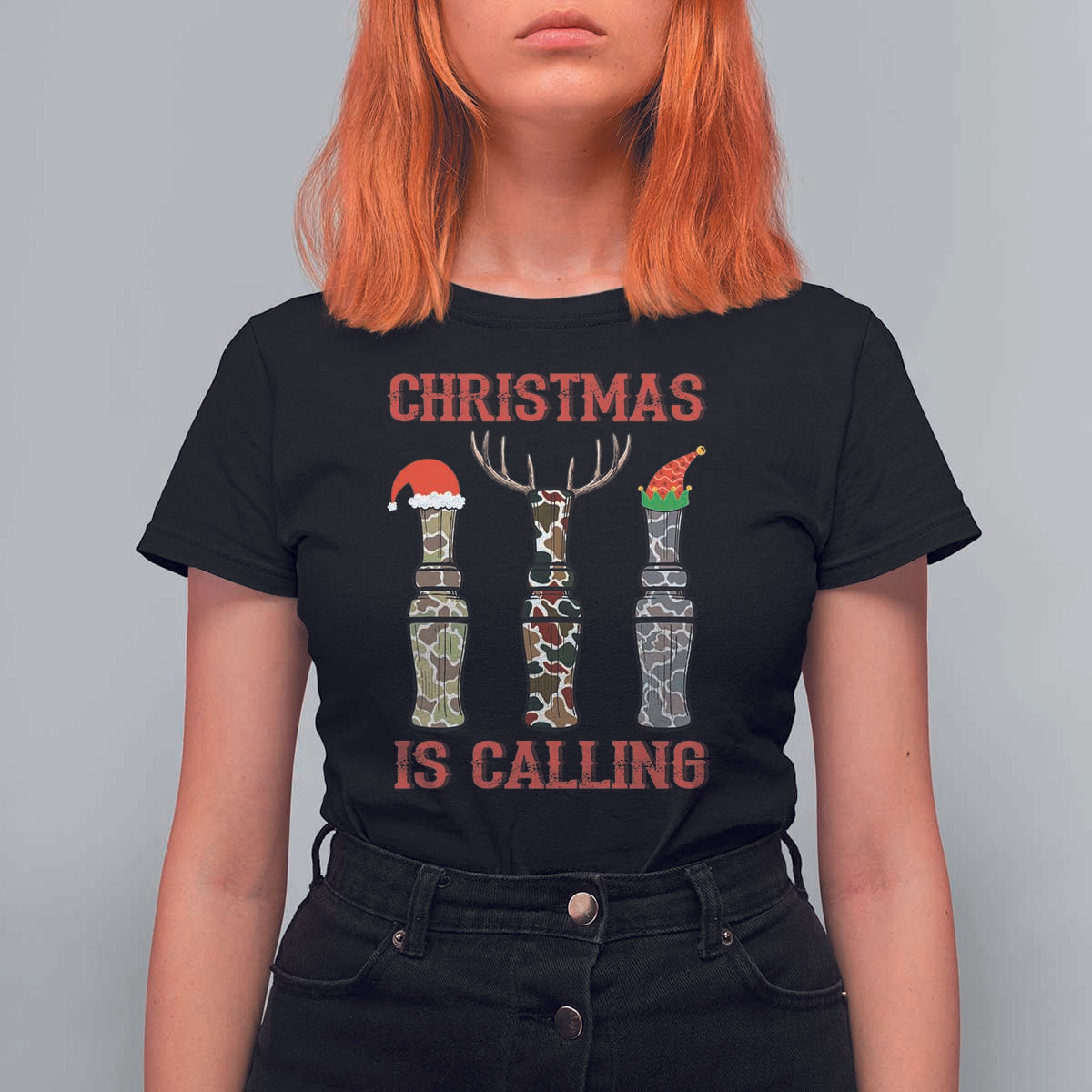 Funny Christmas Hunting T Shirt For Women Christmas Is Calling Camouflage Hunting Whistle - Wonder Print Shop