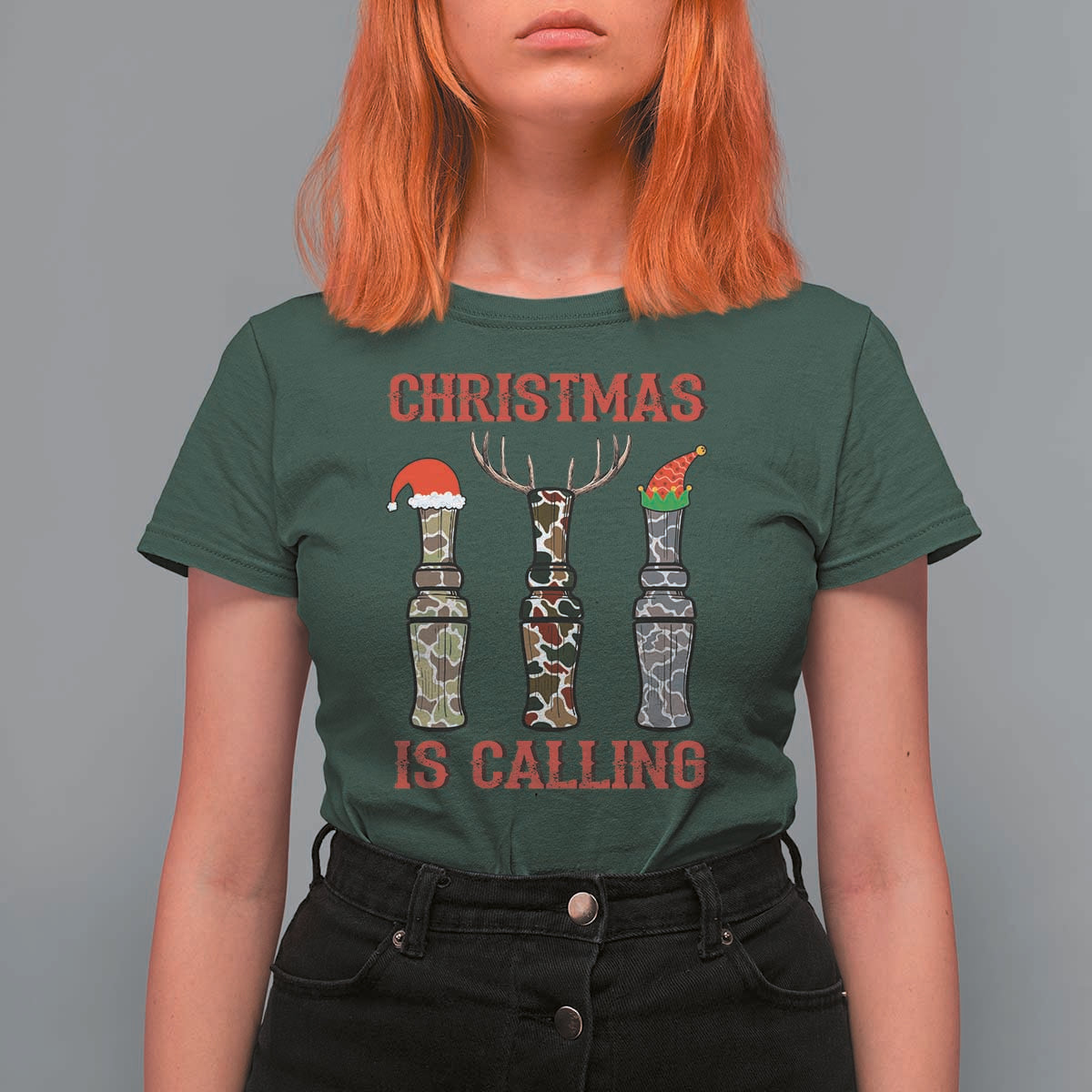 Funny Christmas Hunting T Shirt For Women Christmas Is Calling Camouflage Hunting Whistle - Wonder Print Shop