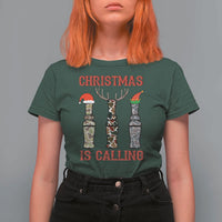 Funny Christmas Hunting T Shirt For Women Christmas Is Calling Camouflage Hunting Whistle - Wonder Print Shop