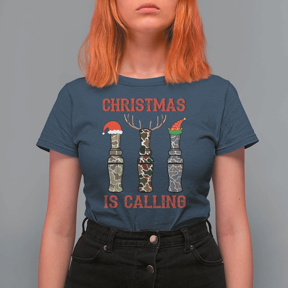 Funny Christmas Hunting T Shirt For Women Christmas Is Calling Camouflage Hunting Whistle - Wonder Print Shop