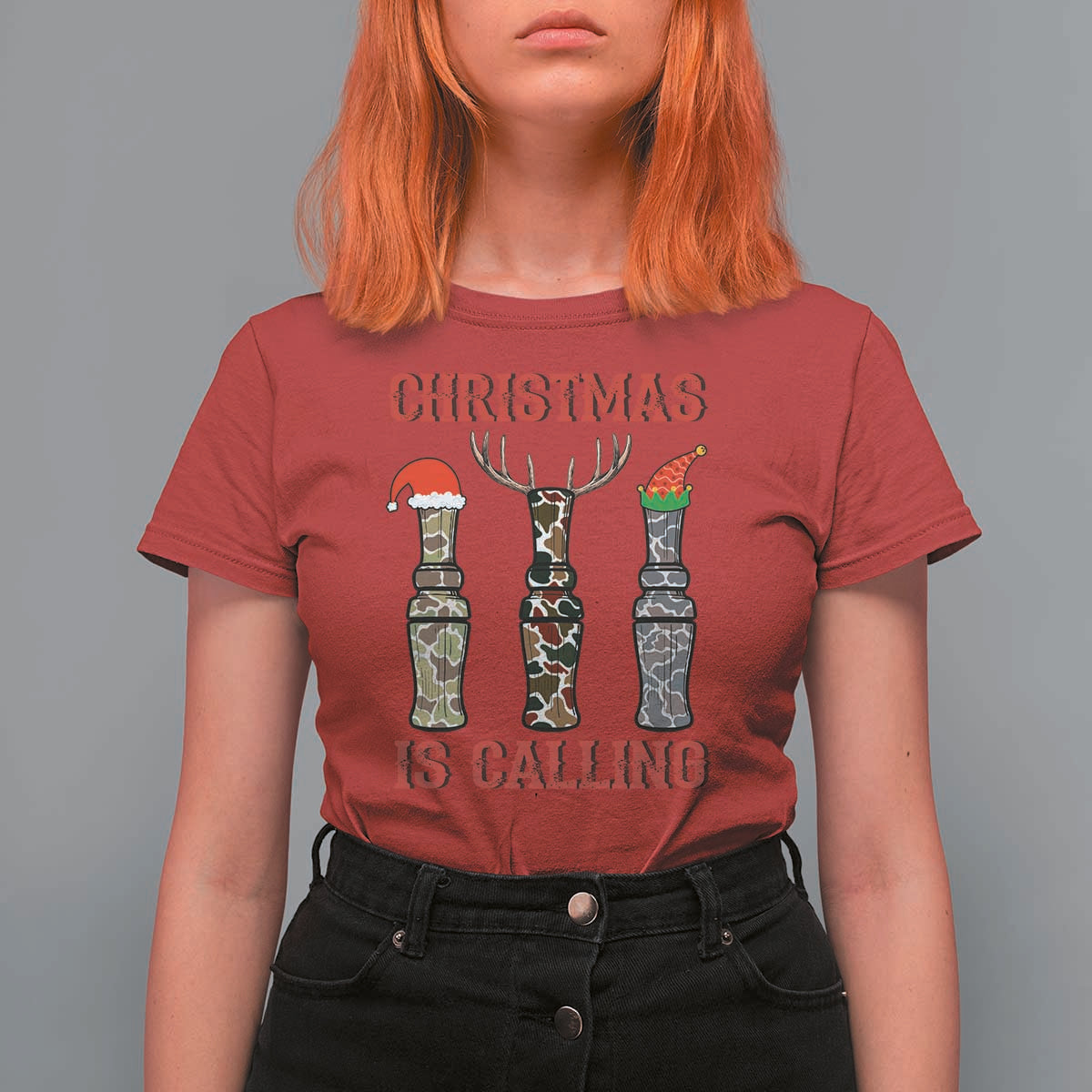 Funny Christmas Hunting T Shirt For Women Christmas Is Calling Camouflage Hunting Whistle - Wonder Print Shop