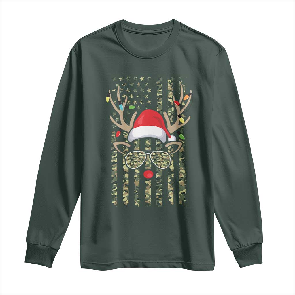 Funny Christmas Reindeer Hunting Camo Flag Long Sleeve Shirt
