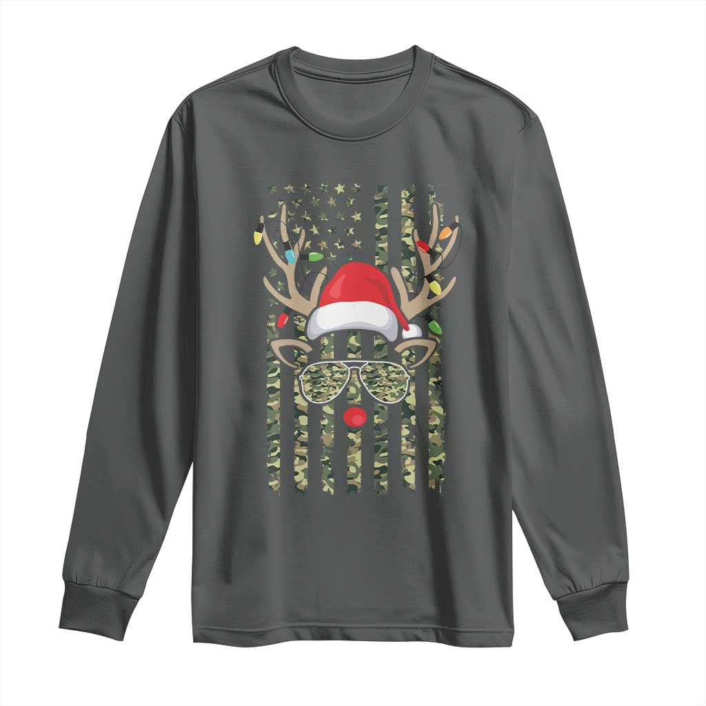 Funny Christmas Reindeer Hunting Camo Flag Long Sleeve Shirt