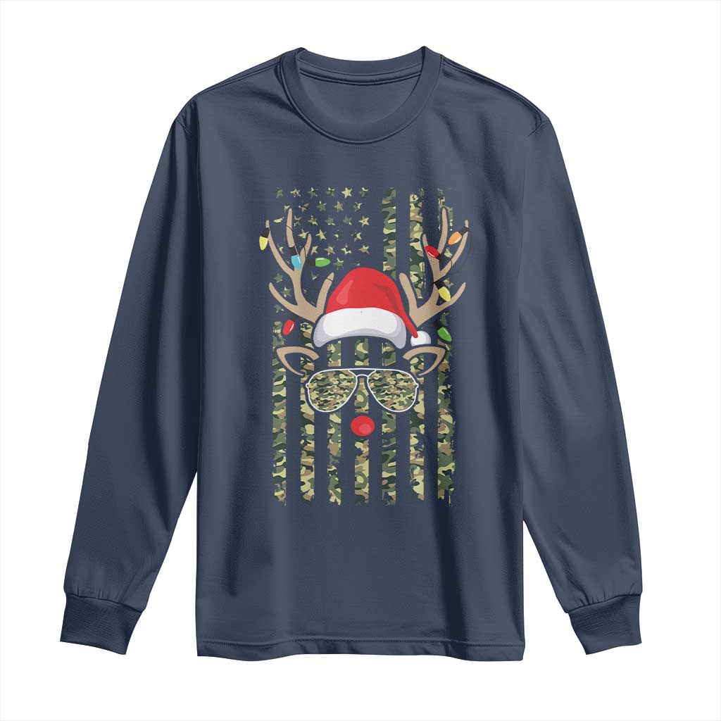 Funny Christmas Reindeer Hunting Camo Flag Long Sleeve Shirt
