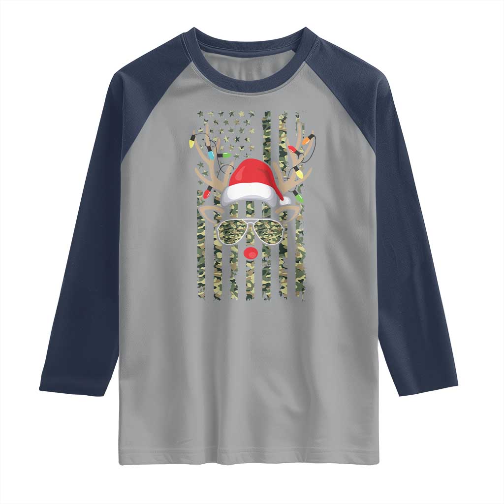 Funny Christmas Reindeer Hunting Camo Flag Raglan Shirt - Wonder Print Shop
