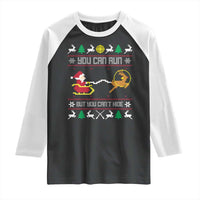 Funny Christmas Deer Hunting Raglan Shirt You Can Run But You Can't Hide Santa - Wonder Print Shop