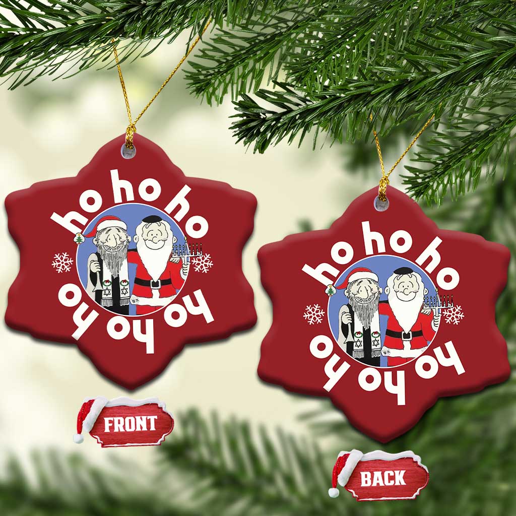 Funny Xmas Hanukkah Christmas Ornament Triple Ho Yo Santa Hebrew Snowflake Menorah - Wonder Print Shop