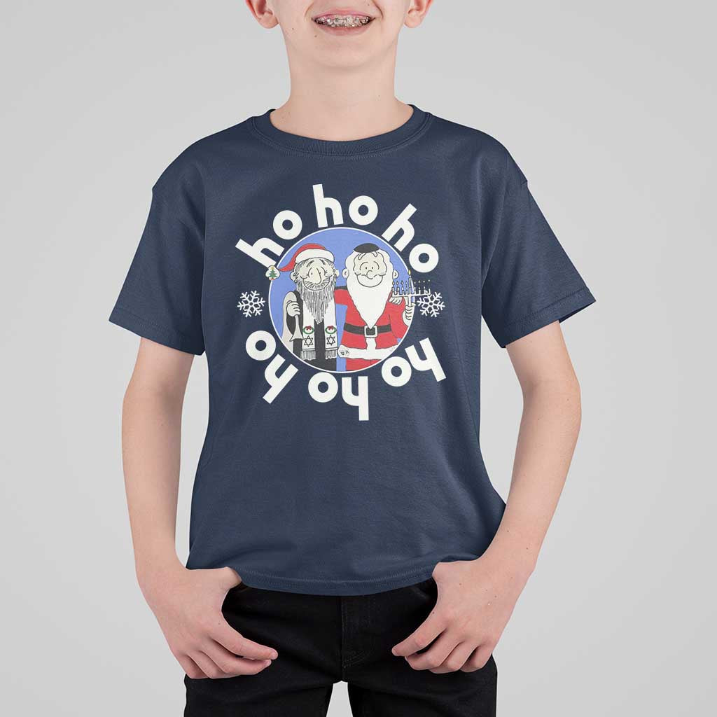 Funny Christmas Hanukkah T Shirt For Kid Triple Ho Yo Santa Hebrew Snowflake Menorah - Wonder Print Shop