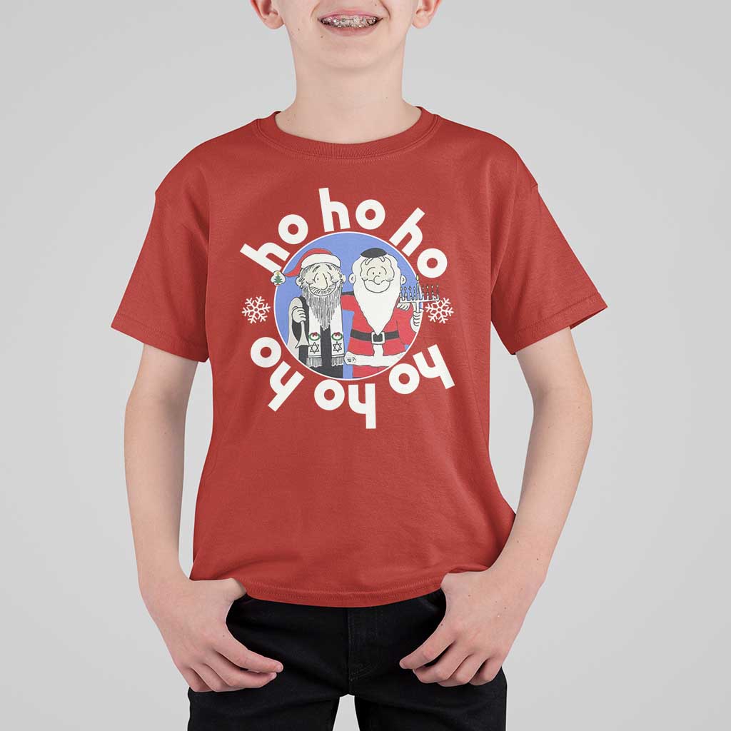 Funny Christmas Hanukkah T Shirt For Kid Triple Ho Yo Santa Hebrew Snowflake Menorah - Wonder Print Shop