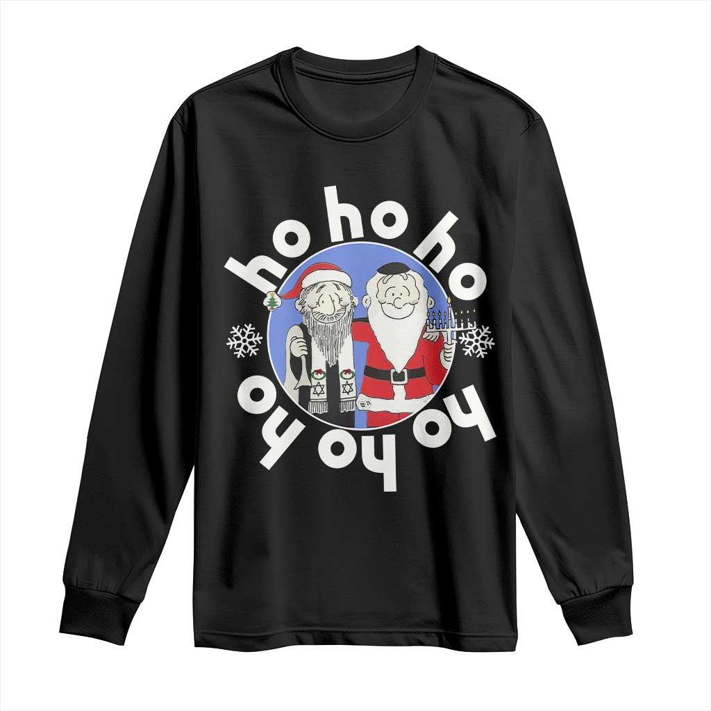 Funny Christmas Hanukkah Long Sleeve Shirt Triple Ho Yo Santa Hebrew Snowflake Menorah