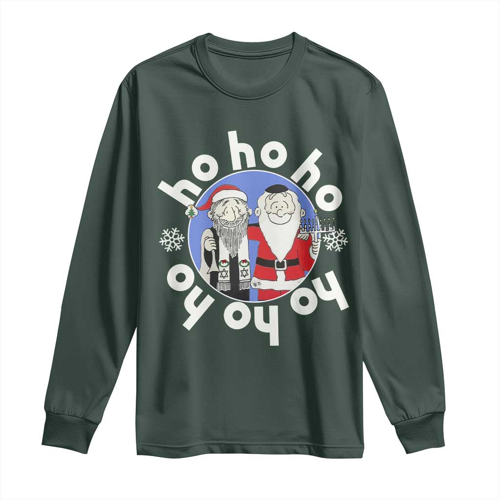 Funny Christmas Hanukkah Long Sleeve Shirt Triple Ho Yo Santa Hebrew Snowflake Menorah
