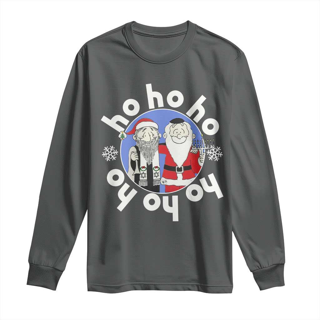 Funny Christmas Hanukkah Long Sleeve Shirt Triple Ho Yo Santa Hebrew Snowflake Menorah