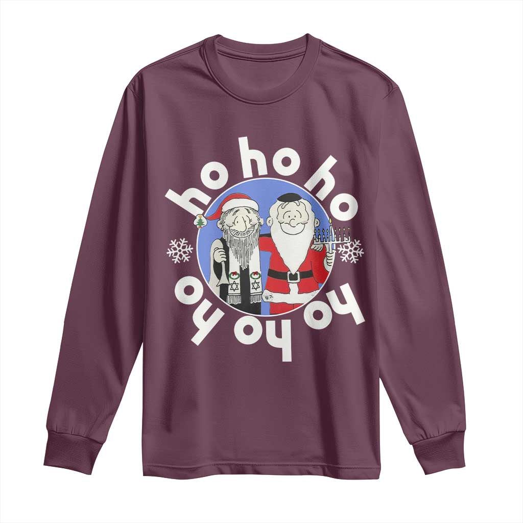 Funny Christmas Hanukkah Long Sleeve Shirt Triple Ho Yo Santa Hebrew Snowflake Menorah