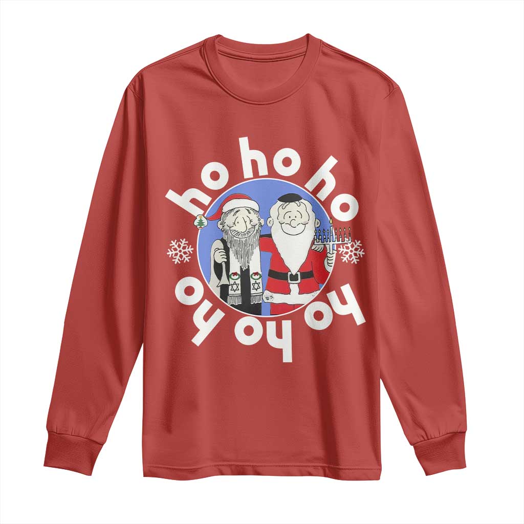 Funny Christmas Hanukkah Long Sleeve Shirt Triple Ho Yo Santa Hebrew Snowflake Menorah