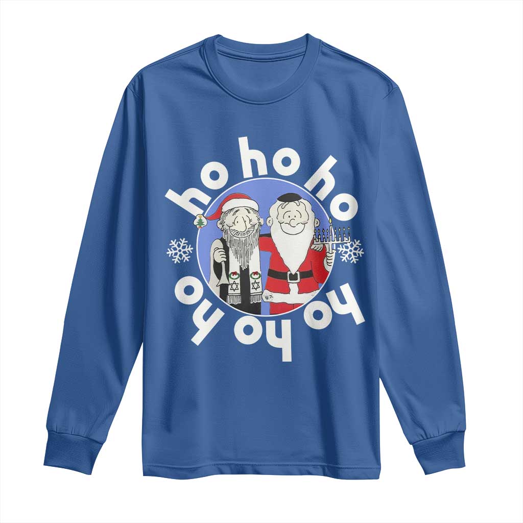 Funny Christmas Hanukkah Long Sleeve Shirt Triple Ho Yo Santa Hebrew Snowflake Menorah