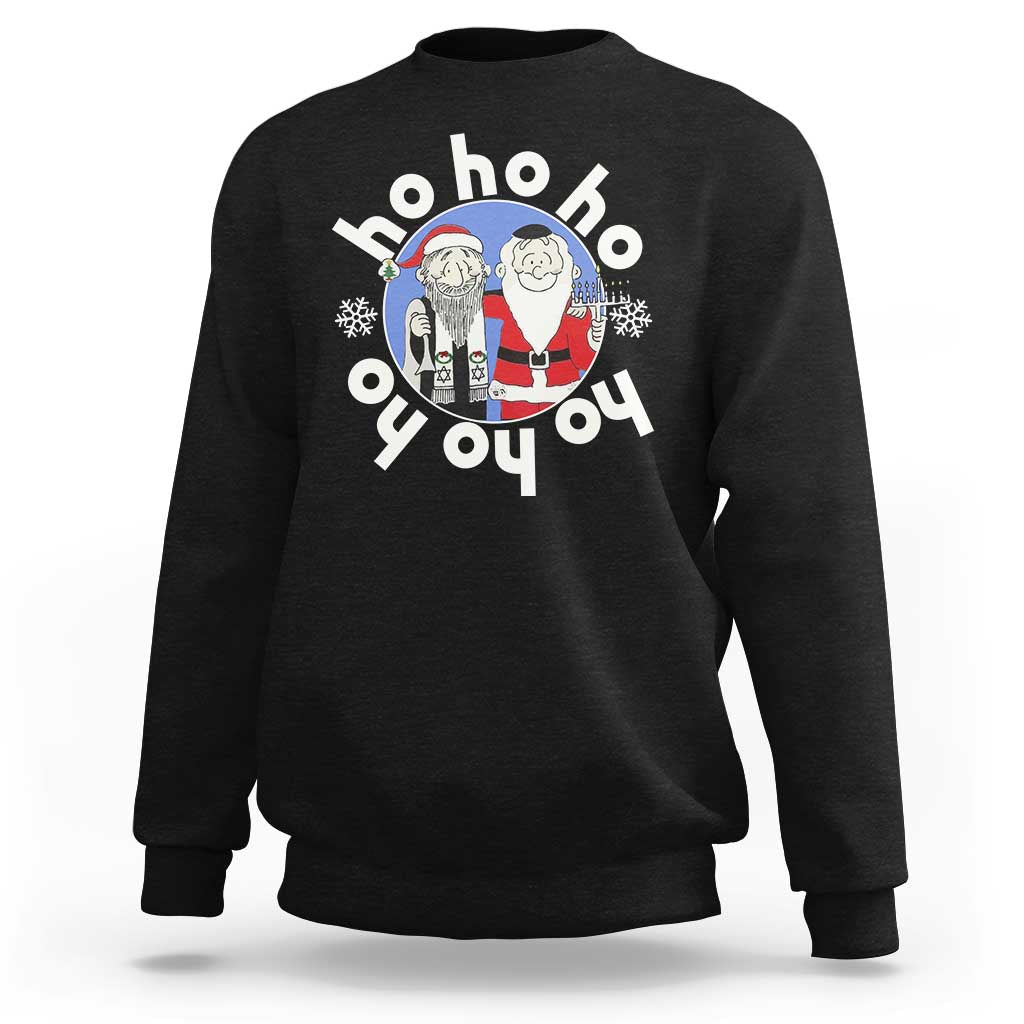 Funny Christmas Hanukkah Sweatshirt Triple Ho Yo Santa Hebrew Snowflake Menorah - Wonder Print Shop