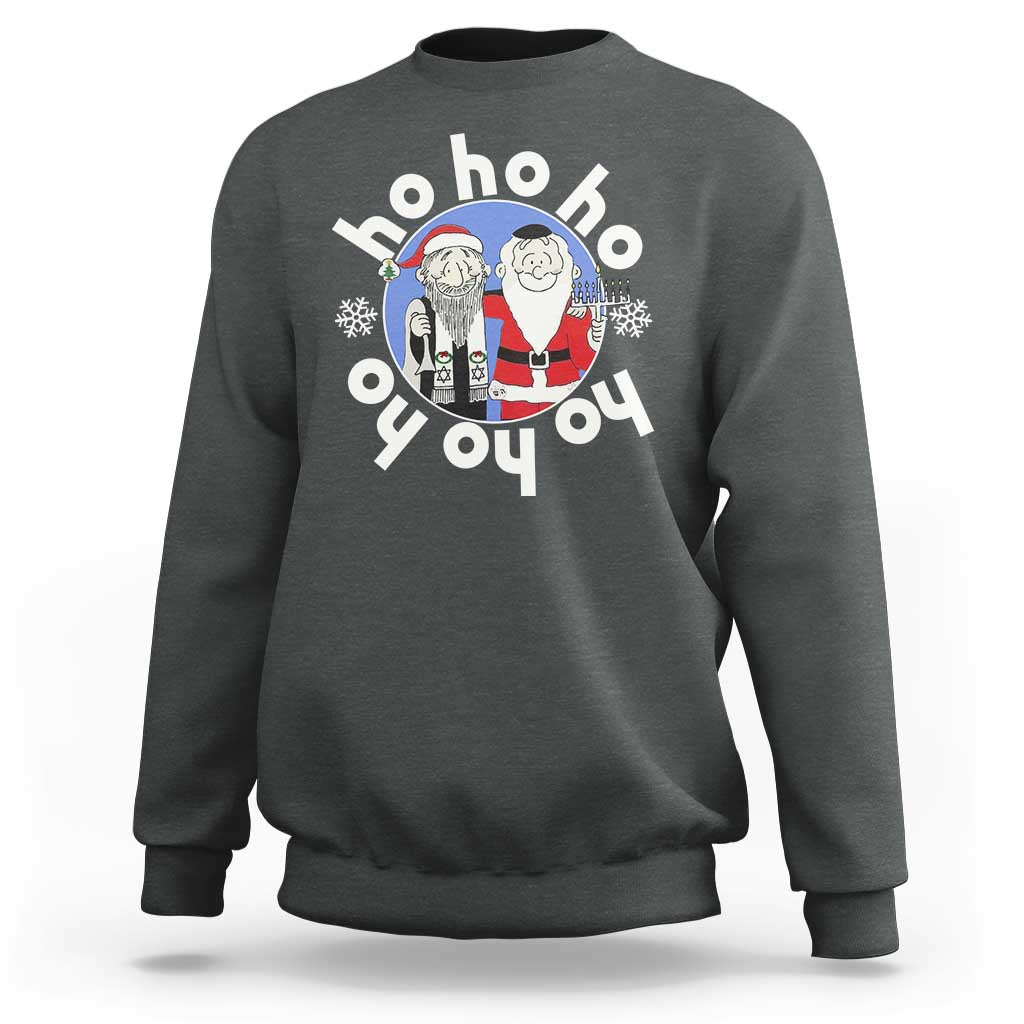 Funny Christmas Hanukkah Sweatshirt Triple Ho Yo Santa Hebrew Snowflake Menorah - Wonder Print Shop