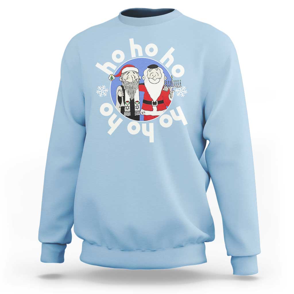Funny Christmas Hanukkah Sweatshirt Triple Ho Yo Santa Hebrew Snowflake Menorah - Wonder Print Shop