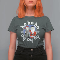 Funny Christmas Hanukkah T Shirt For Women Triple Ho Yo Santa Hebrew Snowflake Menorah - Wonder Print Shop