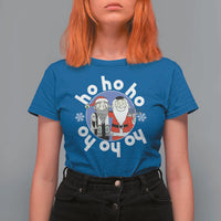 Funny Christmas Hanukkah T Shirt For Women Triple Ho Yo Santa Hebrew Snowflake Menorah - Wonder Print Shop