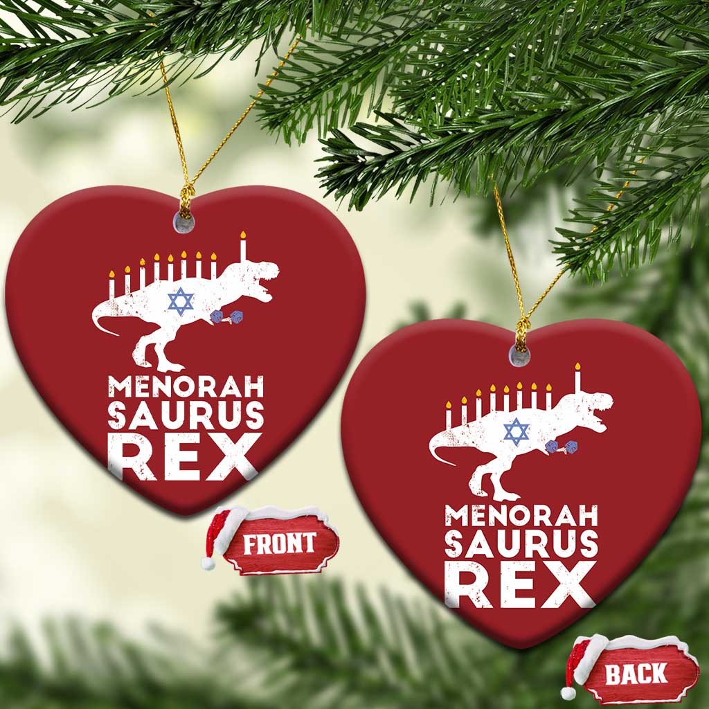 Funny Hanukkah Christmas Ornament Menorah Saurus Rex Dinosaur David Star - Wonder Print Shop