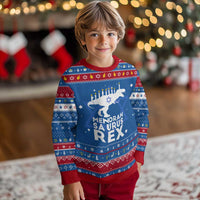 Funny Menorah Saurus Rex Dinosaur David Star Hanukkah Ugly Sweater - Wonder Print Shop