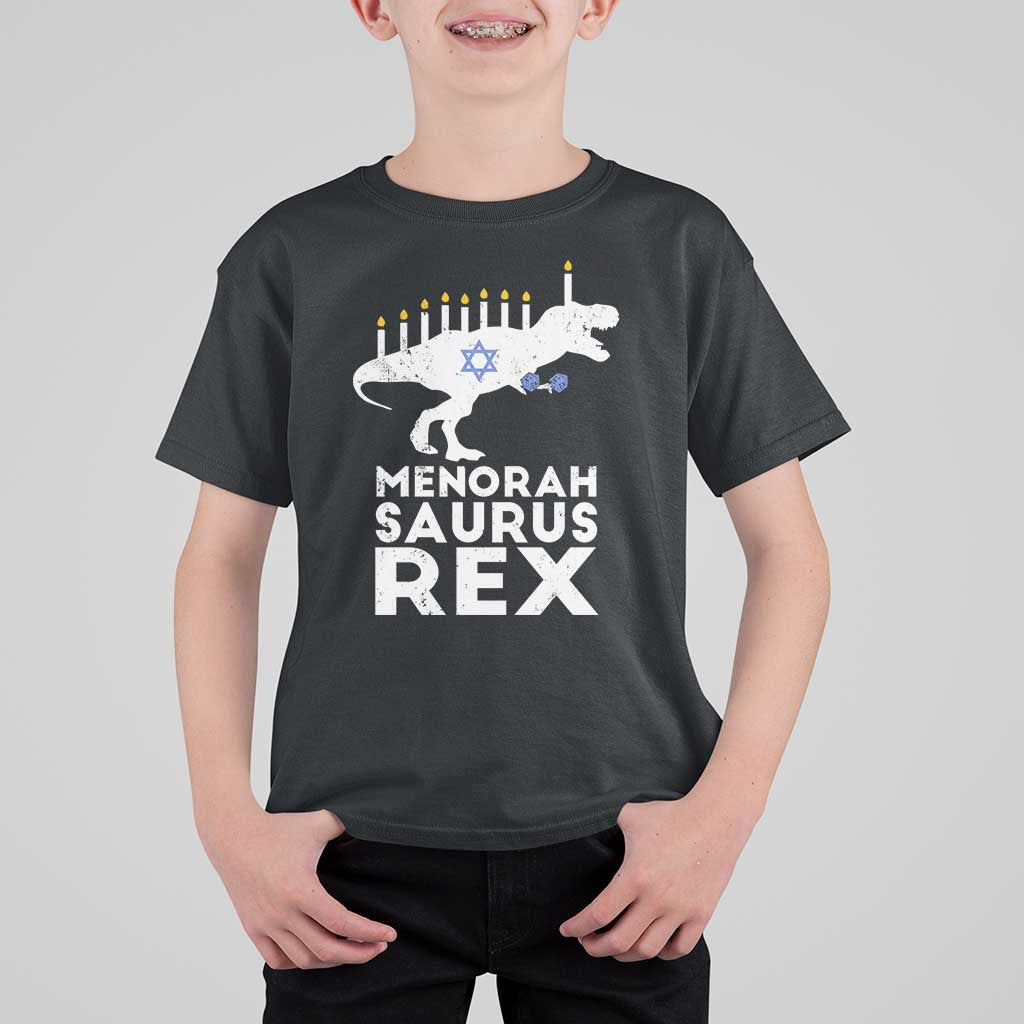 Funny Hanukkah T Shirt For Kid Menorah Saurus Rex Dinosaur David Star - Wonder Print Shop