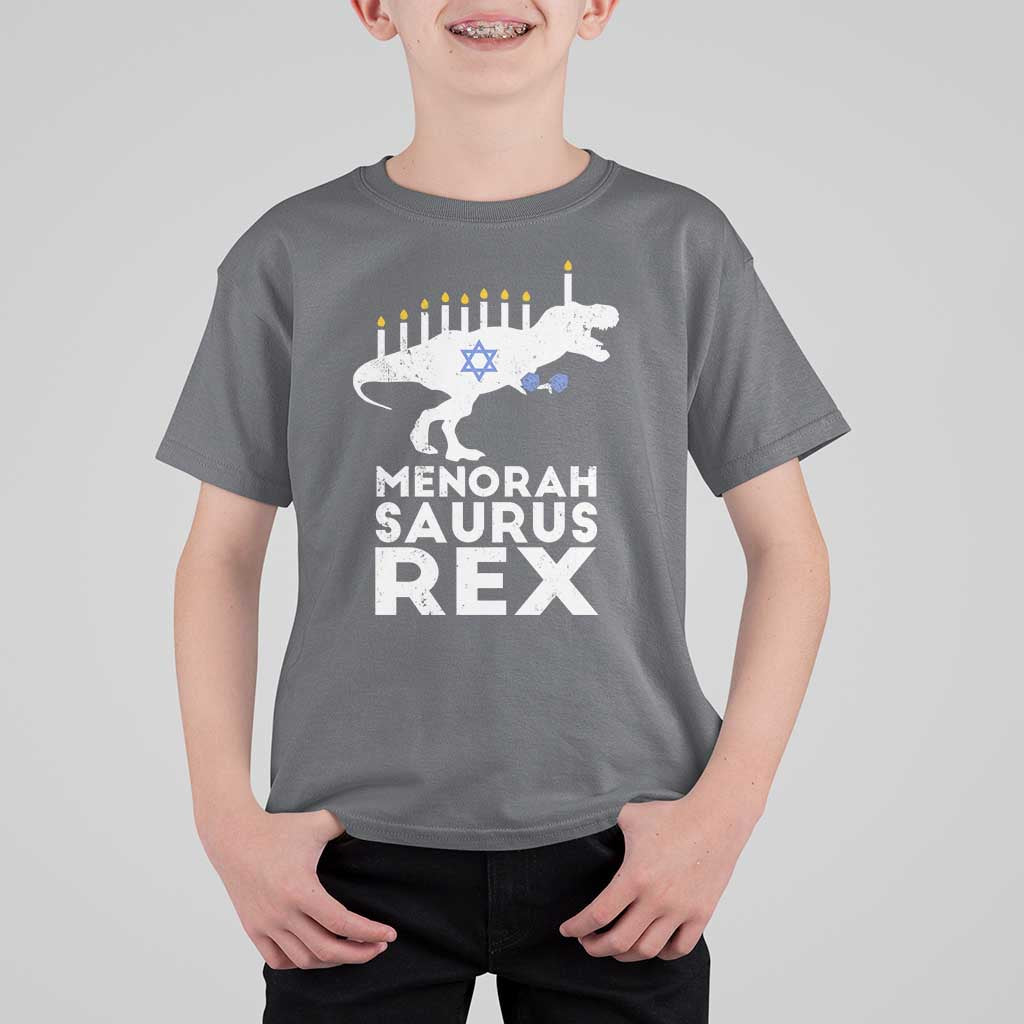 Funny Hanukkah T Shirt For Kid Menorah Saurus Rex Dinosaur David Star - Wonder Print Shop