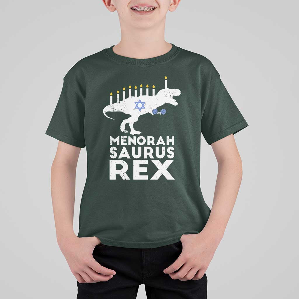Funny Hanukkah T Shirt For Kid Menorah Saurus Rex Dinosaur David Star - Wonder Print Shop