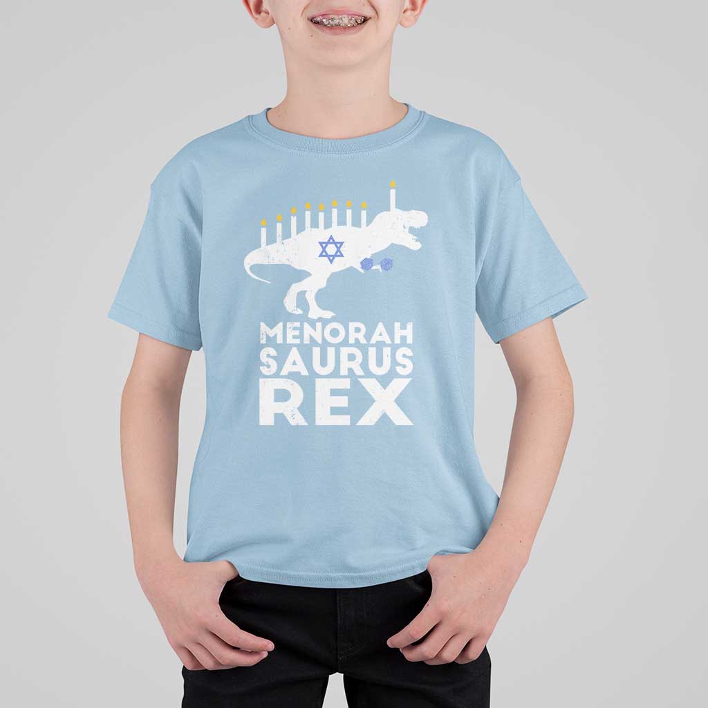 Funny Hanukkah T Shirt For Kid Menorah Saurus Rex Dinosaur David Star - Wonder Print Shop