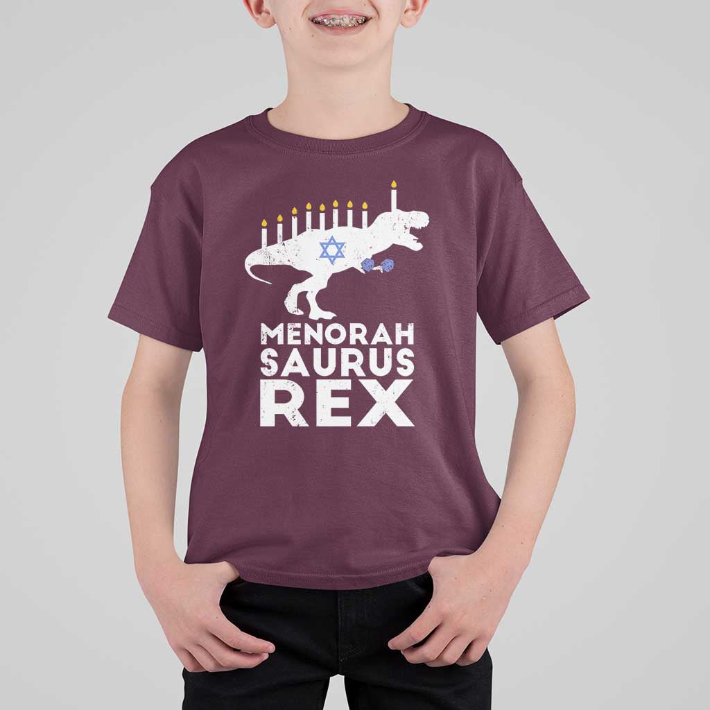 Funny Hanukkah T Shirt For Kid Menorah Saurus Rex Dinosaur David Star - Wonder Print Shop
