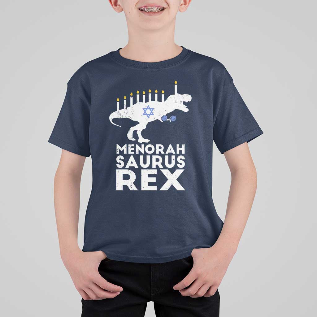 Funny Hanukkah T Shirt For Kid Menorah Saurus Rex Dinosaur David Star - Wonder Print Shop