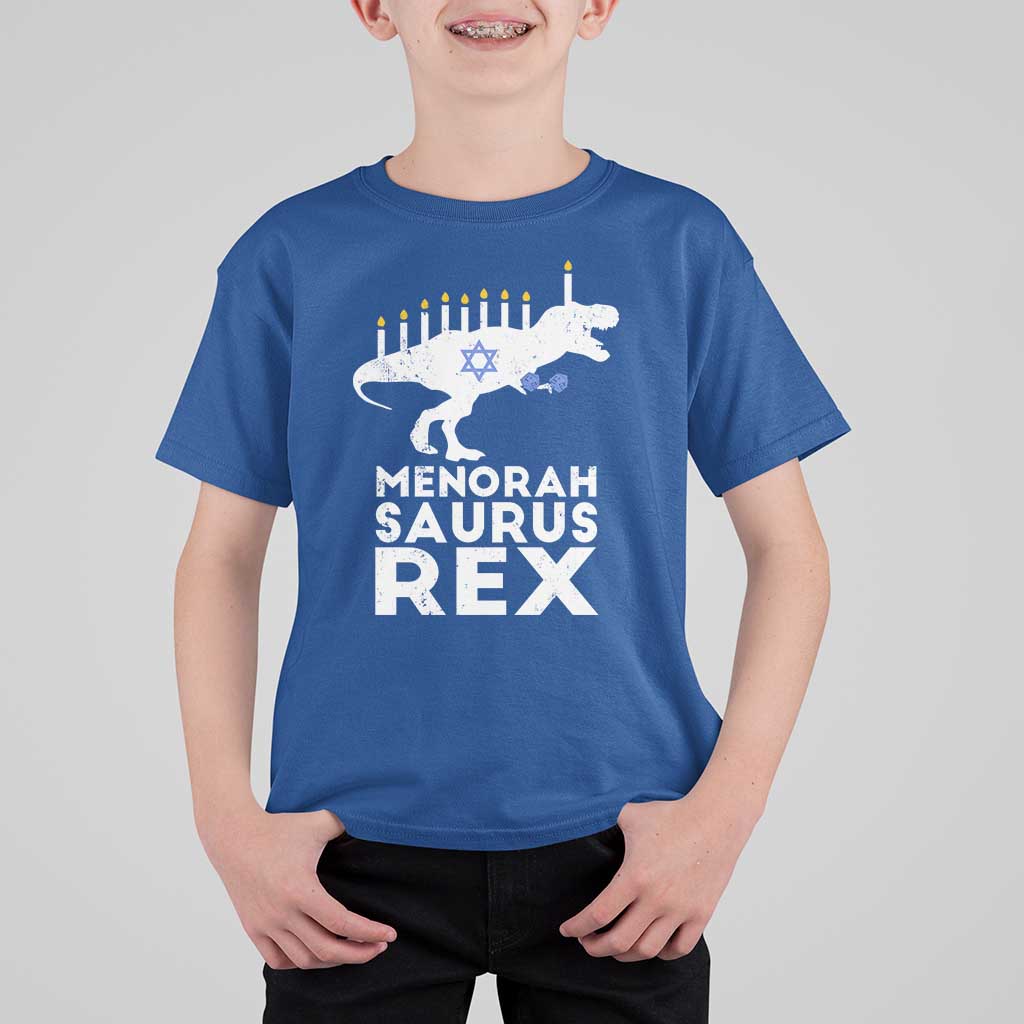 Funny Hanukkah T Shirt For Kid Menorah Saurus Rex Dinosaur David Star - Wonder Print Shop