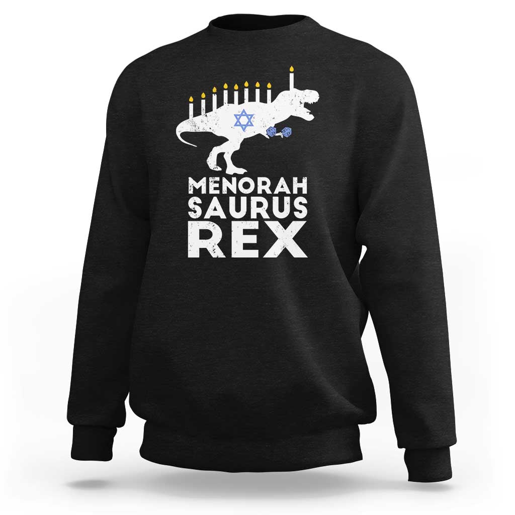 Funny Hanukkah Sweatshirt Menorah Saurus Rex Dinosaur David Star - Wonder Print Shop