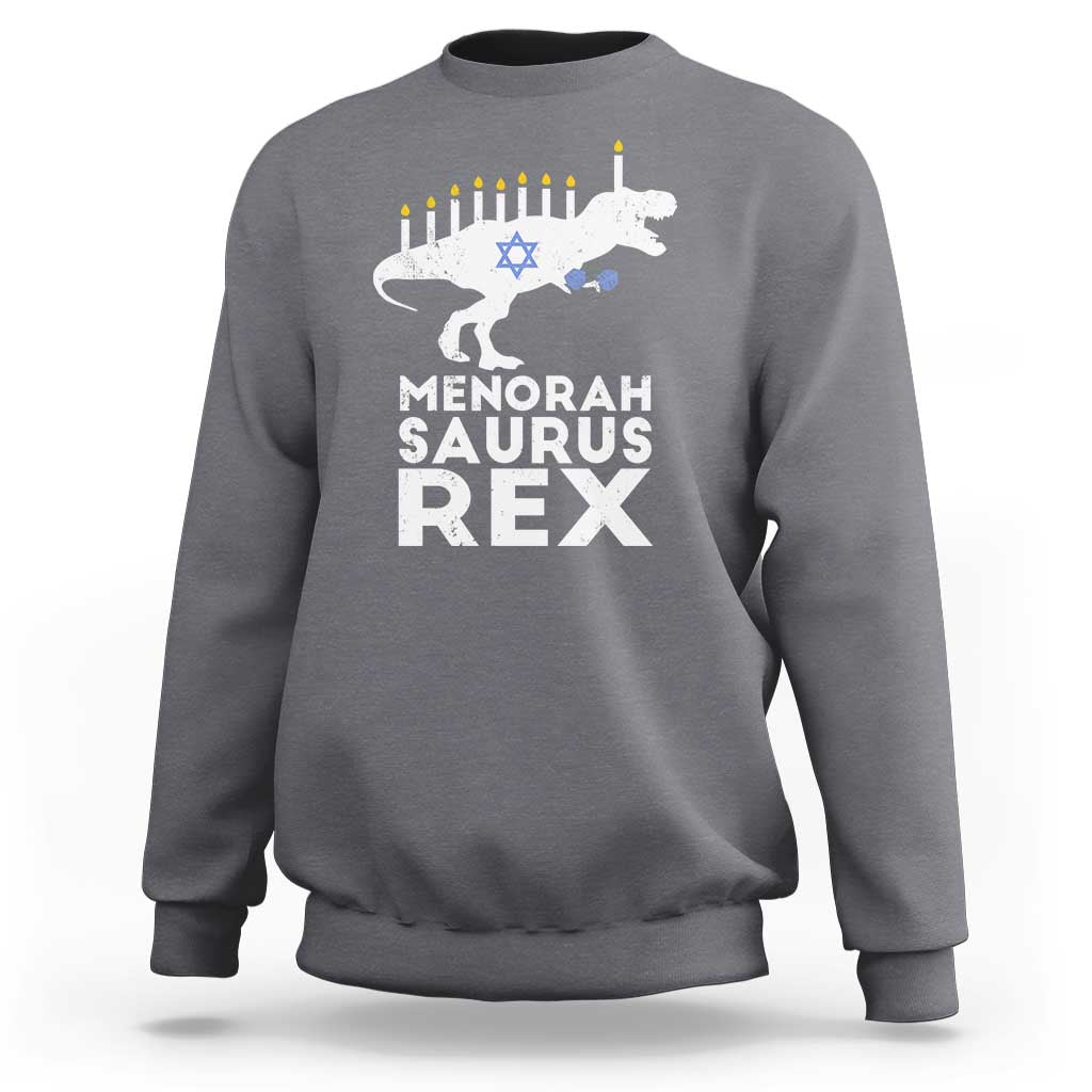Funny Hanukkah Sweatshirt Menorah Saurus Rex Dinosaur David Star - Wonder Print Shop