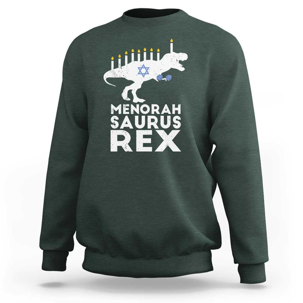 Funny Hanukkah Sweatshirt Menorah Saurus Rex Dinosaur David Star - Wonder Print Shop