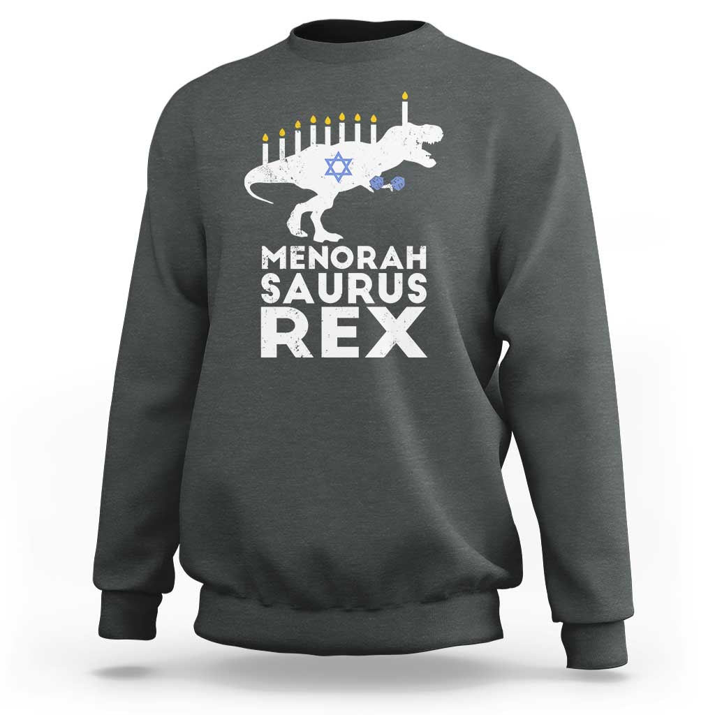 Funny Hanukkah Sweatshirt Menorah Saurus Rex Dinosaur David Star - Wonder Print Shop